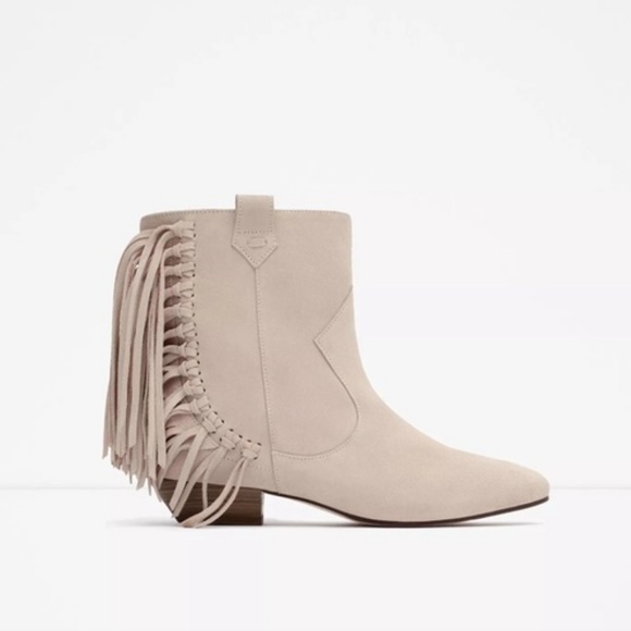 Zara Shoes - NWT!! ZARA Ivory Suede Leather Fringe Booties 6.5